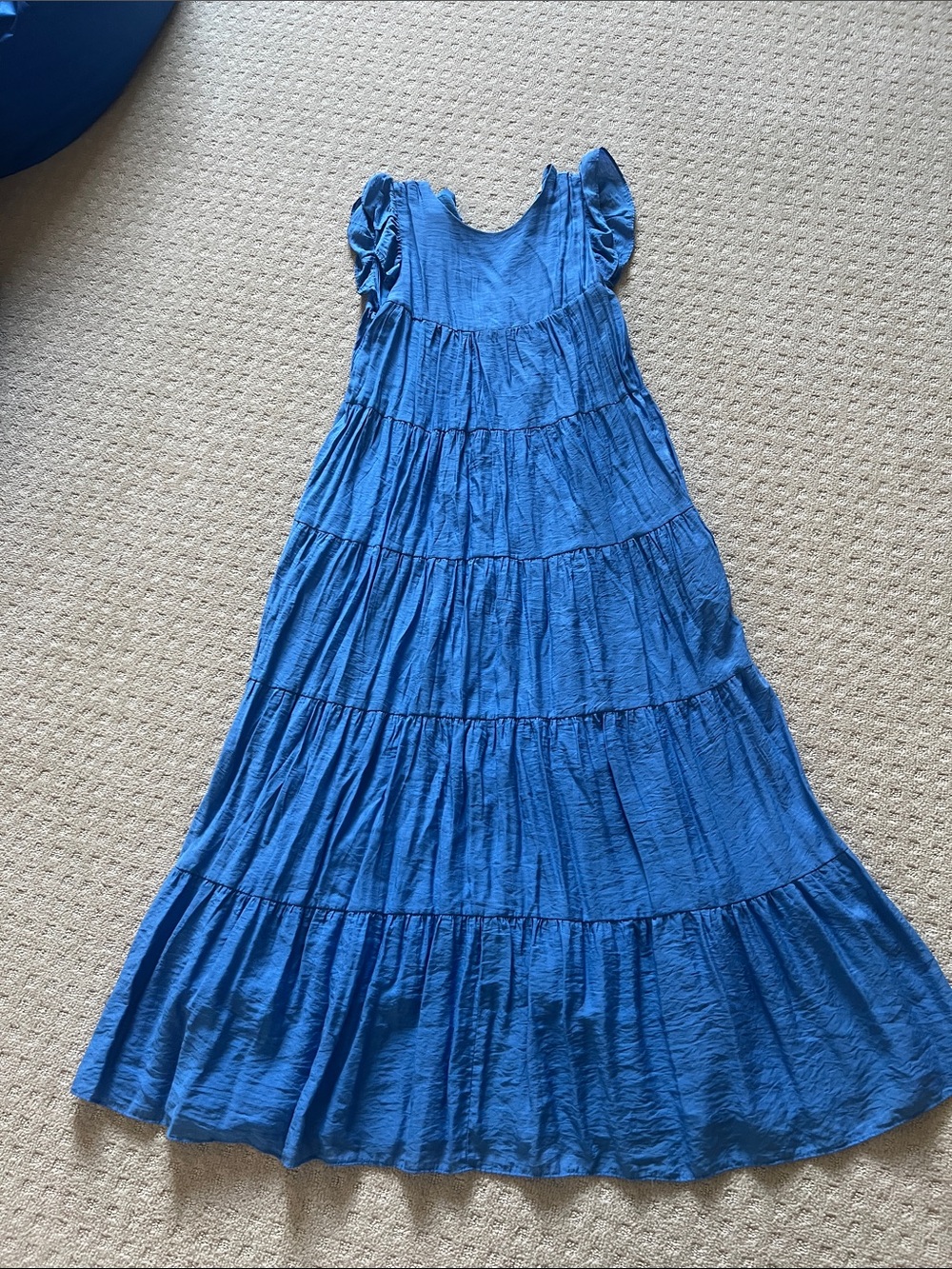Tiered Blue Maxi Dress with Flutter Sleeves